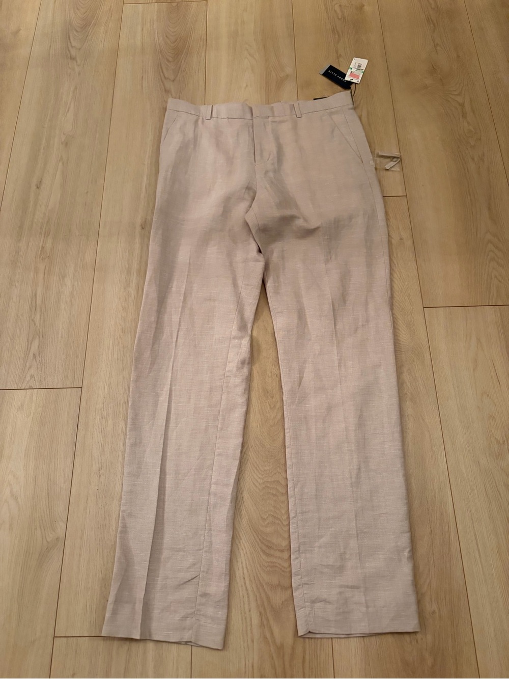 Perry Ellis Men's Light Beige Linen Blend Pants - Classic Straight Fit